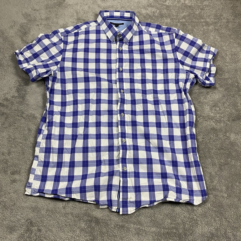 Banana Republic Button Down Shirt Mens XL Blue White Check Short Sleeve